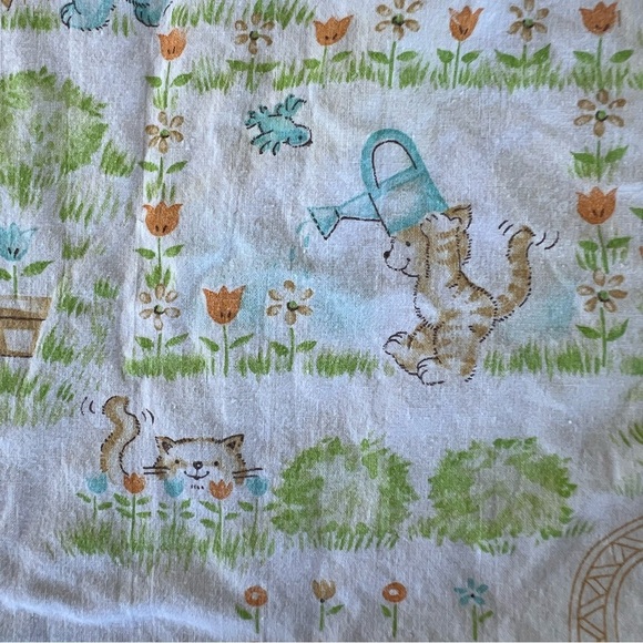 Vintage Dundee Mills Animals Gardening Fitted Crib Sheet 1980s Bear Bunny Kitty - Picture 5 of 8